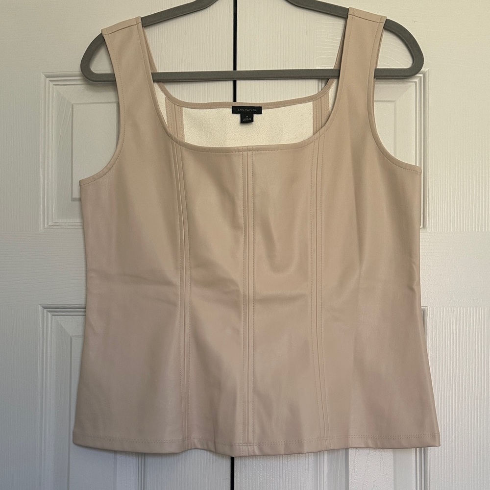 {Ann Taylor} Nude Blush Faux Leather Tank Top
